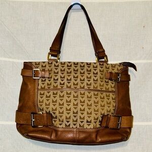 MICHAEL KORS Signature Design Purse Authentic Brown Leather w/Buckles